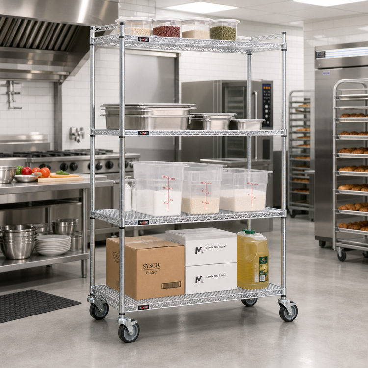 Product image #2 for EAGLEbrite 4-Tier Wire Shelving Dolly Truck with Zinc Finish and 5" Swivel/Brake Casters