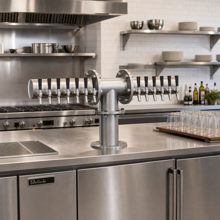 Product image #2 for Perlick 4061-16 T-Shape Glycol Cooled Countertop Beer Dispensing Tower with 16 Faucets