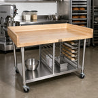 Thumbnail image #2 for John Boos BAK01 48 x 30 x 39-Inch Maple-Top Bakers' Prep Table with Stainless Steel Base, Undershelf, Bun Pan Rack, and Locking Casters
