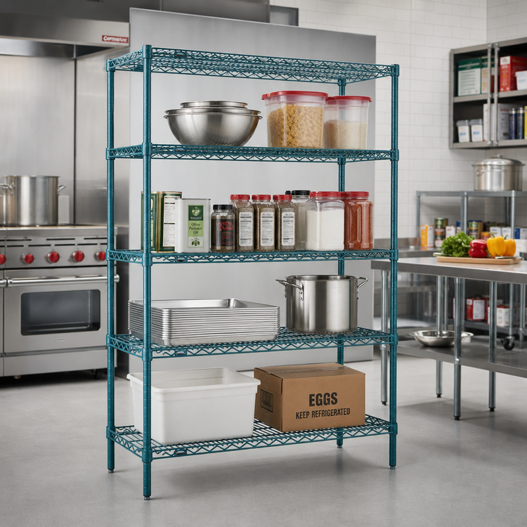 Product image #2 for EagleGard Red-i-Pak 4-Tier Stationary Wire Shelving Unit, 36"W x 18"D x 74"H, Blue-Green Hybrid Epoxy Finish