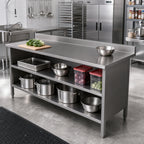 Thumbnail image #2 for John Boos EBOS6R5-3072 72 x 30-Inch Stainless Steel Open-Front Cabinet Base Work Table, 16-Gauge 300-Series Top, 5-Inch Backsplash