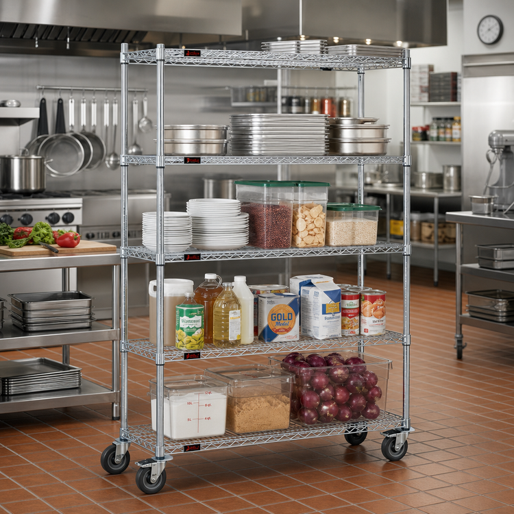 Product image #2 for EAGLEbrite 4-Tier Wire Shelving Dolly Truck, 60"W x 18"D, Zinc Finish, 69" H, Swivel/Brake Casters