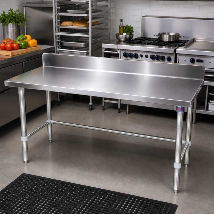 Product image #2 for John Boos Stallion 72" x 24" 14-Gauge Stainless Steel Work Table with 5" Backsplash