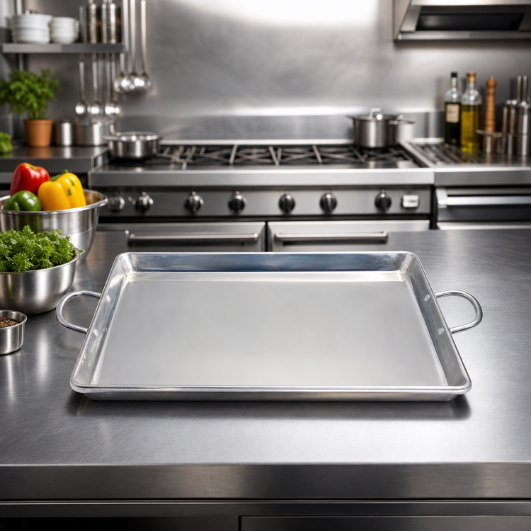 Product image #2 for Crestware Medium Aluminum Griddle with Heavy-Duty Wire Loop Handle, 19 x 15 x 5 mm