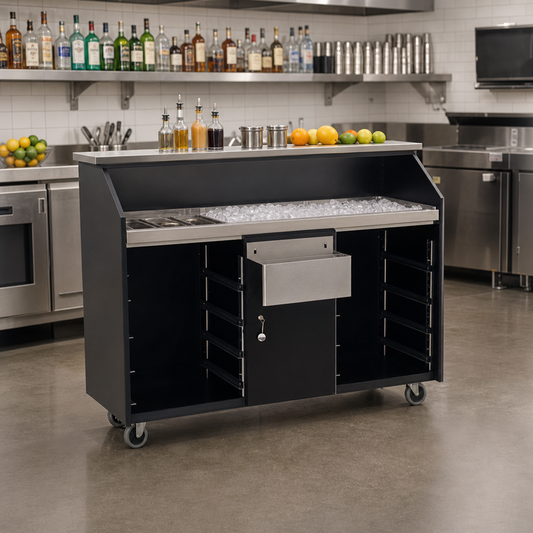 Product image #2 for Deluxe Indoor Portable Bar with Stainless Steel Work Surface, Ice Bin, Speed Rail, and Locking Cabinet