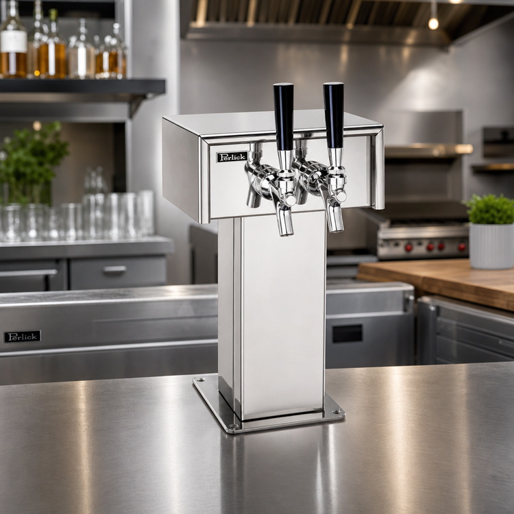 Product image #2 for Perlick Countertop 2-Faucet Standard Base Glycol-Cooled Tee Draft Beer Tower, Stainless Steel