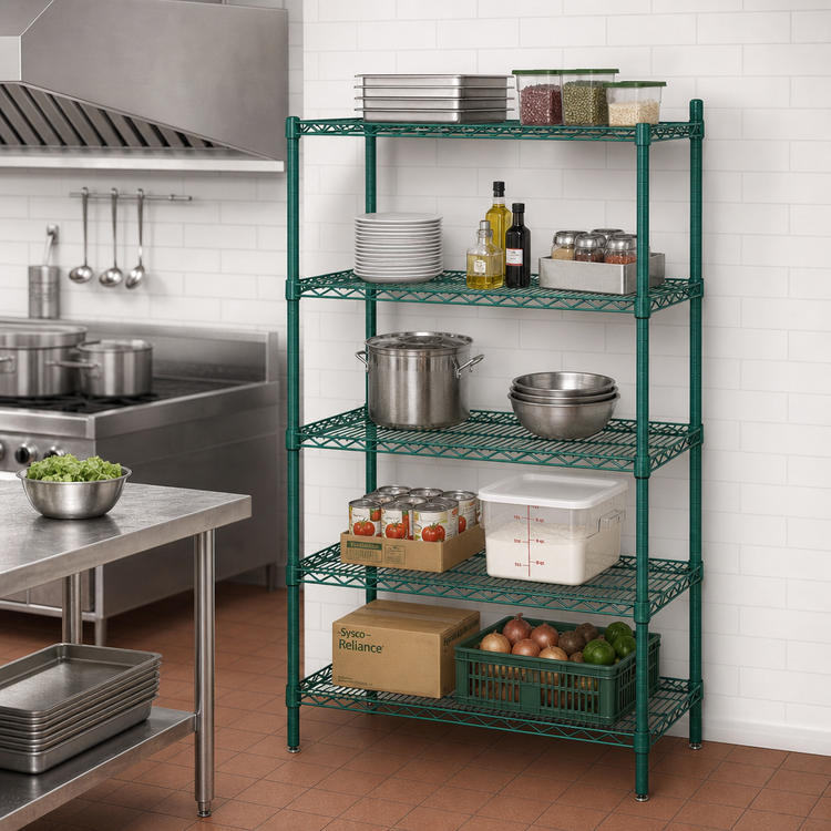 Product image #2 for Quantum 5-Shelf Wire Shelving Starter Kit, 30W x 21D x 63H, Green Epoxy