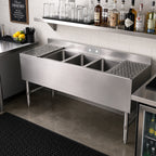 Thumbnail image #2 for John Boos Slim-Line UBS3-1872-2D18 72-Inch 3-Compartment Stainless Steel Underbar Sink with Dual Drainboards and 3-Inch Backsplash