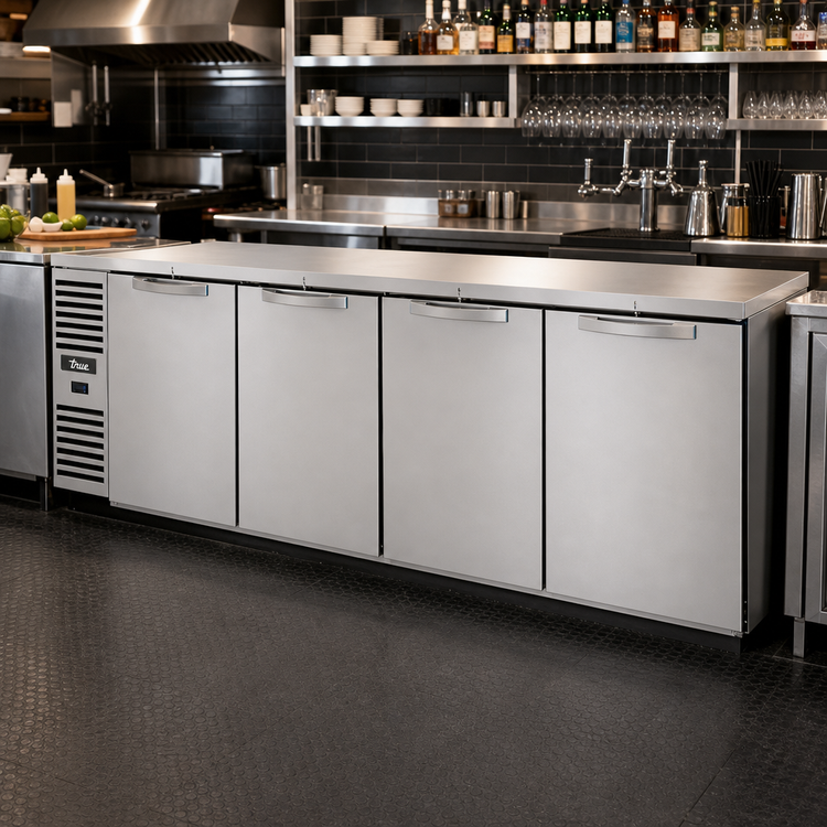Product image #2 for True Premier Bar 108-Inch Four-Section Refrigerated Back Bar Cooler with Solid Locking Doors