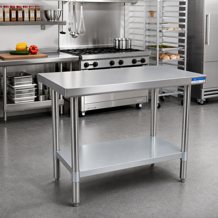 Product image #2 for 48-Inch x 24-Inch 18-Gauge T-430 Stainless Steel Work Table with Galvanized Undershelf
