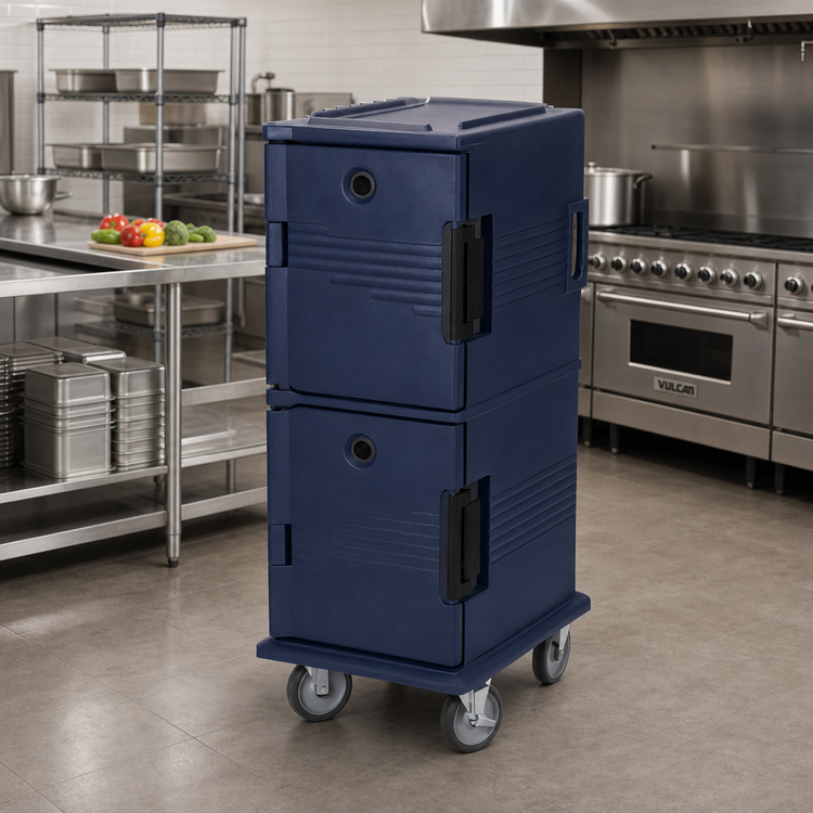 Product image #3 for Cambro Ultra Camcart® Double-Compartment Front-Loading Insulated Food Pan Cart with Security Package, Navy Blue