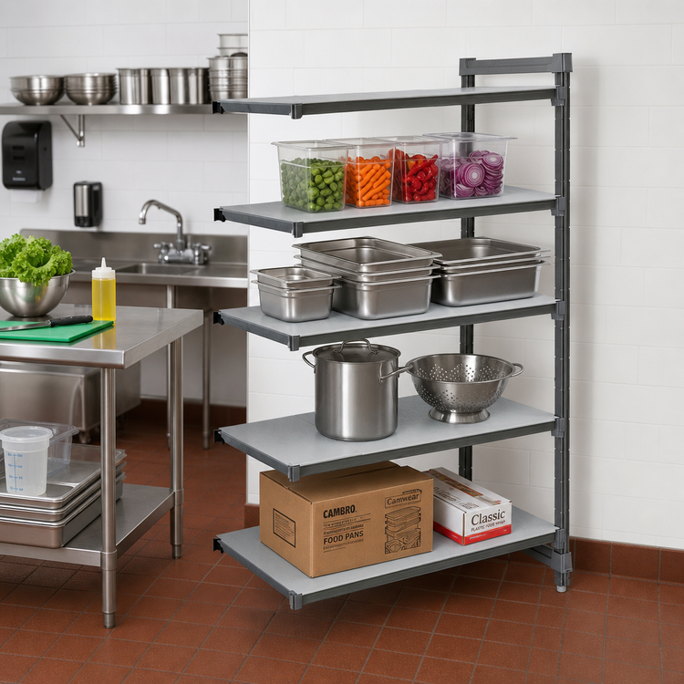 Product image #2 for Cambro Camshelving Basics Plus 4-Tier Solid Polymer Add-On Shelving Unit, 21" x 36" x 64", Brushed Graphite