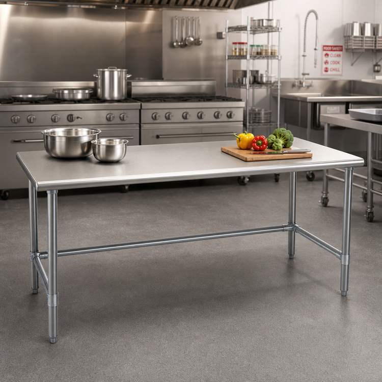 Product image #2 for Spec-Master 84-Inch x 30-Inch Flat Top Stainless Steel Work Table with Galvanized Tubular Base