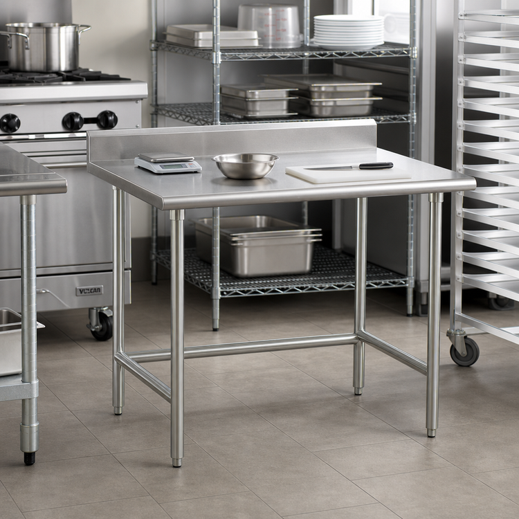 Product image #2 for Advance Tabco Special Value 30 x 30 Inch Open Base Stainless Steel Work Table with 5 Inch Backsplash