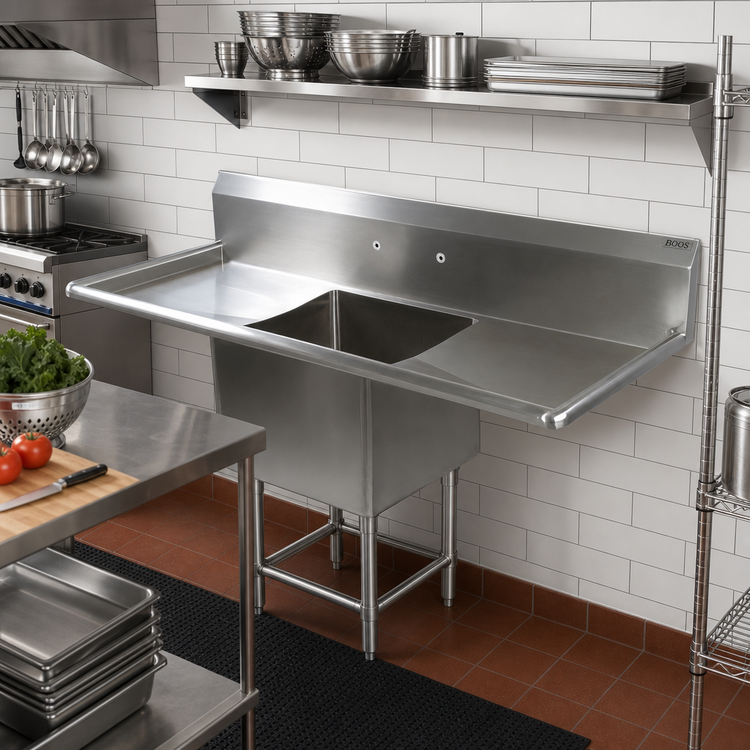 Product image #2 for John Boos Pro-Bowl 1-Compartment Stainless Steel Sink with Left and Right Drainboards, 75-1/4-Inch Wide