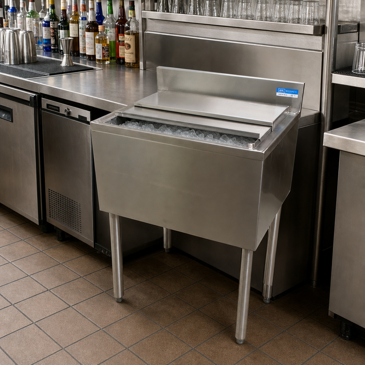 Product image #3 for BK Resources 30-Inch Stainless Steel Underbar Ice Bin with 10-Circuit Aluminum Cold Plate, 80 lb Capacity