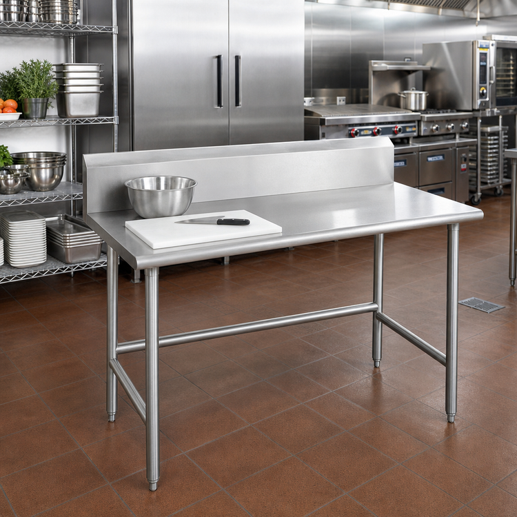 Product image #2 for Advance Tabco 60" W x 36" D 14-Gauge 304 Stainless Steel Open Base Work Table with 10" Backsplash