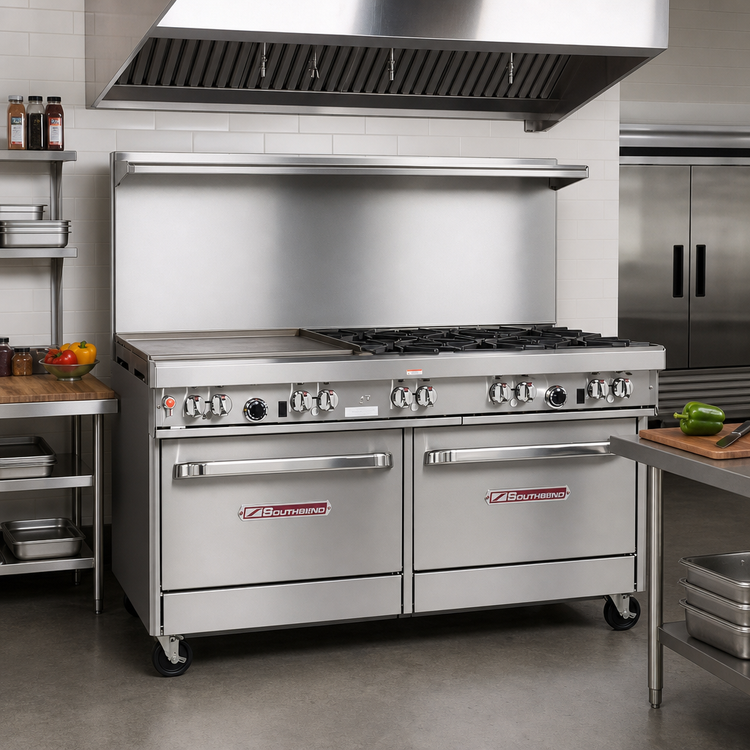 Product image #2 for Southbend Ultimate 60-Inch Gas Restaurant Range with 4 Star/Sauté Burners, 36-Inch Griddle, Standard Oven and Cabinet Base