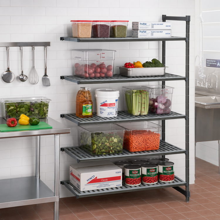 Product image #2 for Cambro Camshelving Basics Plus 5-Tier Stationary Add-On Polymer Shelving Unit, 18 x 60 x 64 Inches, Brushed Graphite