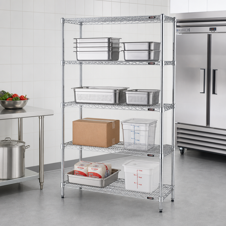 Product image #2 for Eagle Group Stationary 4-Tier Wire Shelving Starter Unit, 30"W x 18"D x 74"H, Chrome-Plated