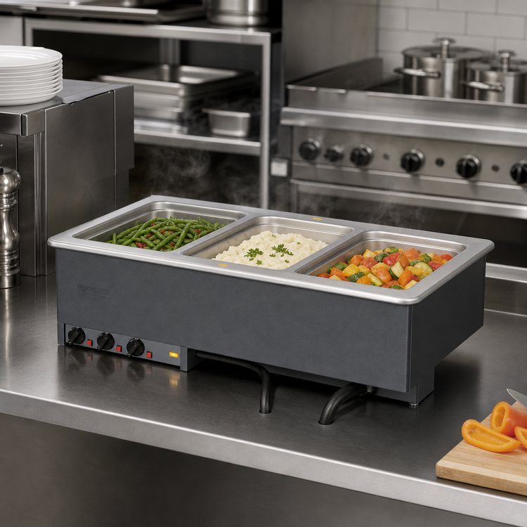 Product image #2 for Vollrath Three-Well Electric Drop-In Hot Food Well with Manifold Drain, 12" x 20" Wells, 208V