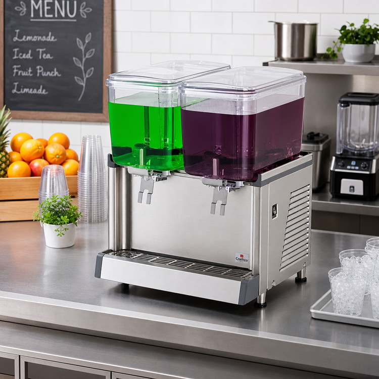 Product image #2 for Crathco Simplicity Twin Standard Pre-Mix Cold Beverage Dispenser, 2 x 4.75-Gallon BPA-Free Bowls, 120V