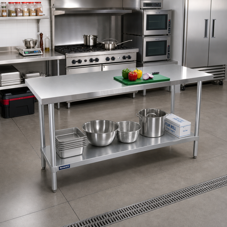 Product image #2 for 72-Inch x 36-Inch 18/430 Stainless Steel Flat Top Work Table with Galvanized Undershelf