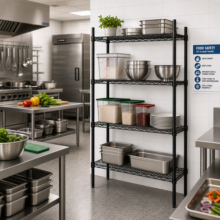 Product image #2 for Quantum 4-Shelf Wire Shelving Starter Kit, 30W x 18D x 86H, Black Epoxy Antimicrobial Finish