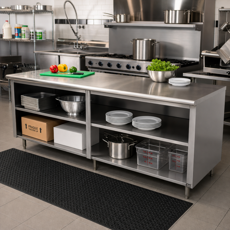 Product image #2 for Advance Tabco Special Value Series 120-Inch x 24-Inch Flat Top Open Base Stainless Steel Work Table with Mid-Shelf