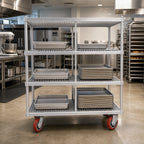 Thumbnail image #2 for Channel Manufacturing Lifetime Tough FTDR-3/PP 3-Tier Mobile Aluminum Tray Drying Rack, 120-Tray Capacity, 1-1/2-Inch Slots