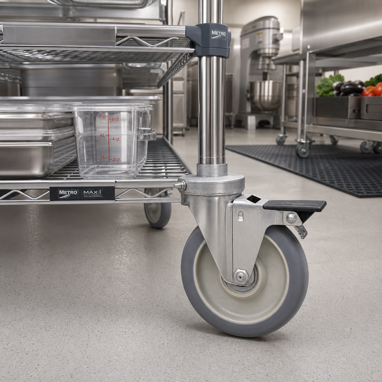 Product image #2 for MetroMax Stainless Steel Swivel Stem Caster with Foot-Operated Brake, 5-Inch, 250 lb Capacity