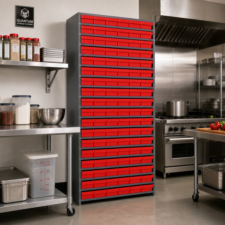 Product image #2 for Quantum Heavy Duty Stationary Wire Shelving Unit with 19 Shelves and QED401 Bins, 12 x 36 x 75 Inches