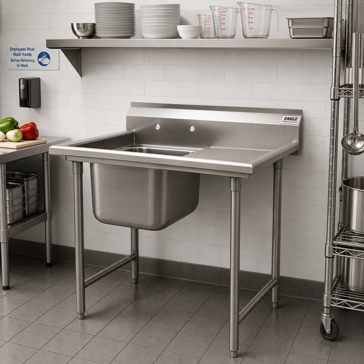 Product image #2 for Eagle Group 414 Series One-Compartment Sink with Right-Hand Drainboard, 52-3/4 Inch Wide