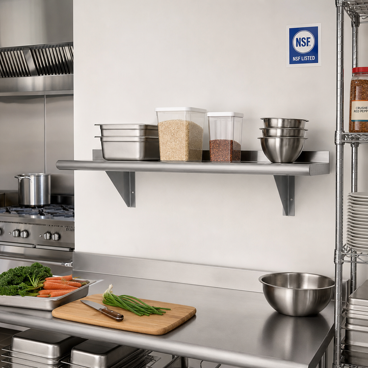 Product image #2 for Advance Tabco Wall-Mounted Stainless Steel Shelf, 36-Inch W x 18-Inch D, 18 Gauge, Satin Finish, NSF Listed
