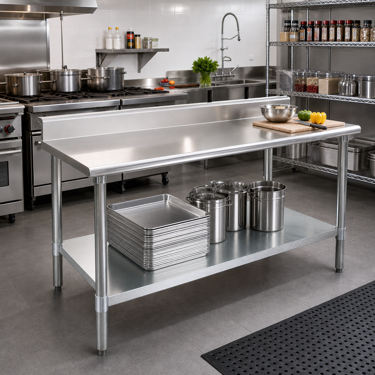 Product image #2 for Spec-Master 108 x 36 Inch Stainless Steel Work Table with 4-1/2 Inch Backsplash and Galvanized Undershelf