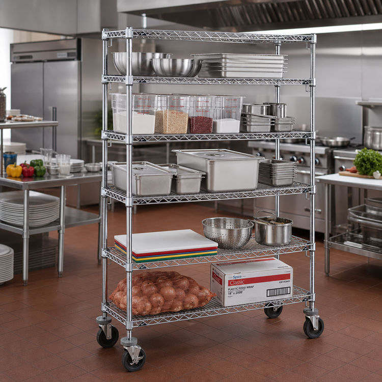 Product image #2 for Metro Super Erecta Super Adjustable 5-Shelf Chrome Wire Stem Caster Cart, 60-Inch W x 18-Inch D x 67-7/8-Inch H