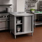 Thumbnail image #2 for Klinger's Trading BCB3036-W/SHELF 36-Inch x 30-Inch Stainless Steel Enclosed Work Table with Sliding Doors and Middle Shelf