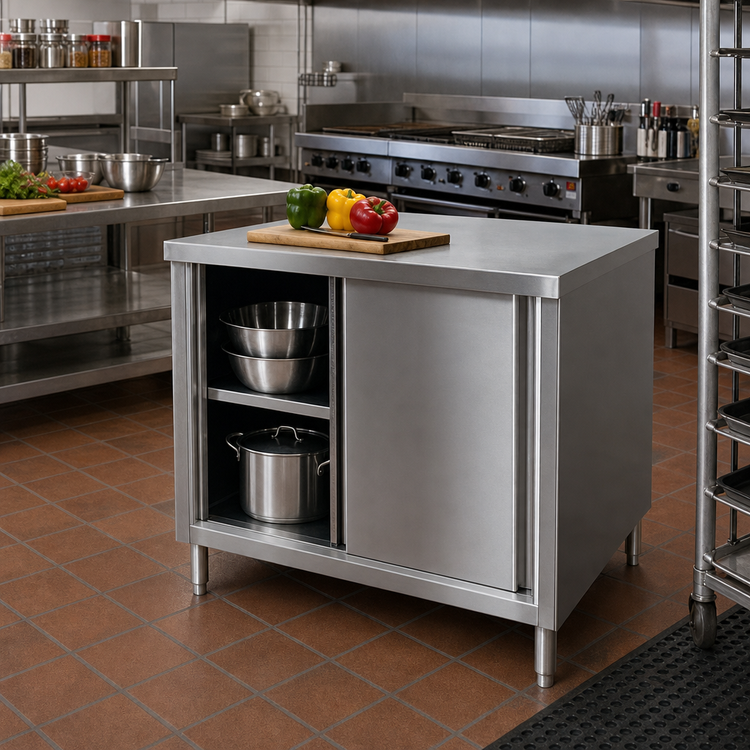 Product image #2 for 36-Inch x 30-Inch Stainless Steel Enclosed Work Table with Sliding Doors and Shelf