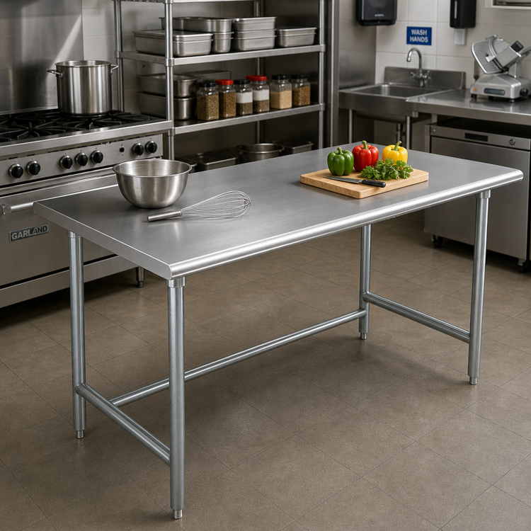 Product image #2 for Advance Tabco Special Value Series 72" x 36" 16-Gauge 430 Stainless Steel Flat Top Work Table with Galvanized Open Base