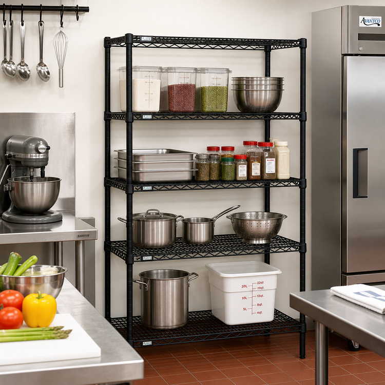 Product image #2 for Quantum 72 x 36 x 74 Inch Black Epoxy Wire Shelving Starter Kit, 4 Shelves, 600-800 lb. Capacity
