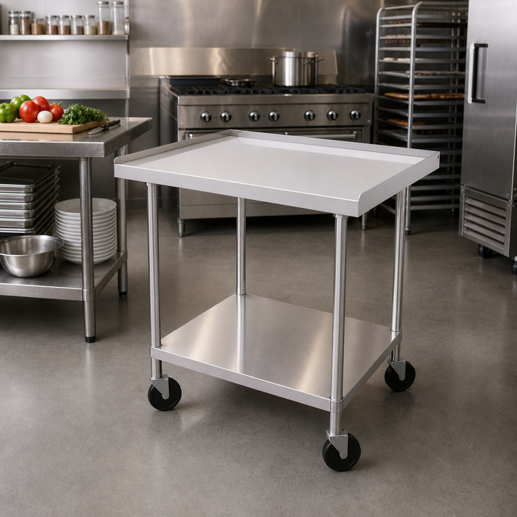 Product image #2 for 36-Inch High Stainless Steel Equipment Stand with Adjustable Undershelf, V-Edge Front, Side and Rear Splash, and Casters