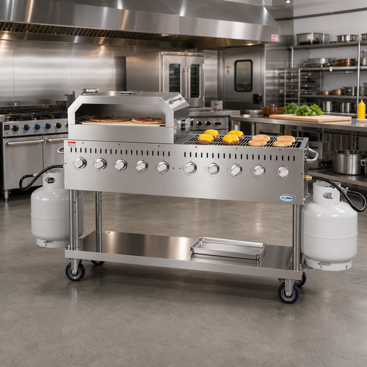 Product image #2 for KoolMore 36-Inch Commercial Outdoor Propane Grill and Pizza Oven Combo, 10-Burner Mobile Stainless Steel Charbroiler