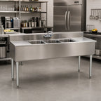 Thumbnail image #2 for Eagle Group 1800 Series B6C-4-18-3VP 72-Inch 4-Compartment Stainless Steel Underbar Sink with Dual Drainboards and Faucets Case of 3