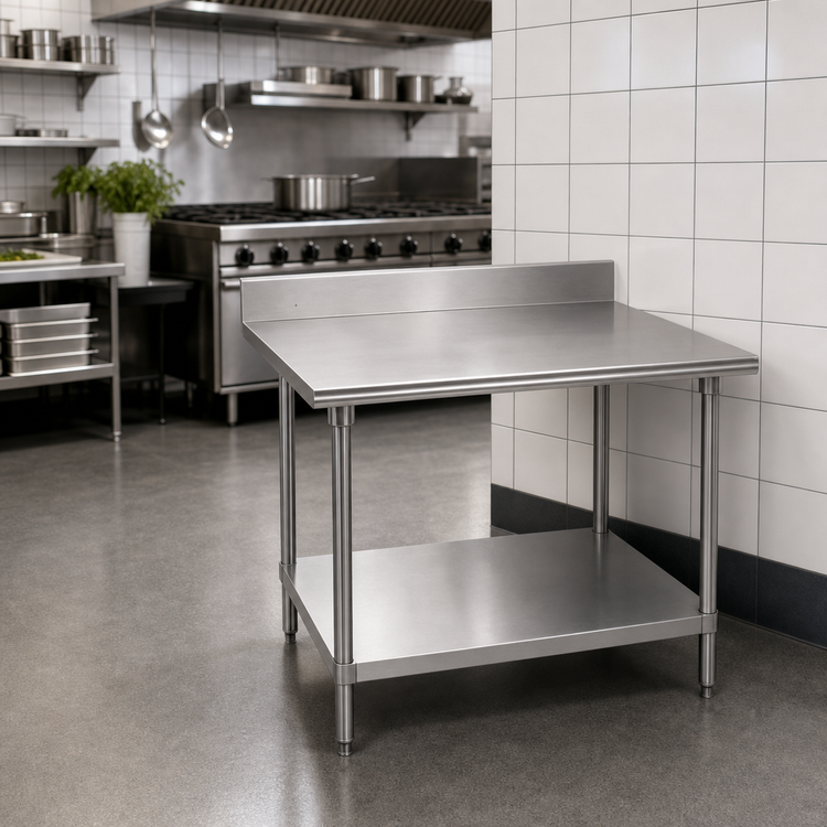 Product image #2 for 30 x 30 Inch Stainless Steel Corner Work Table with 5-Inch Backsplash and Adjustable Undershelf