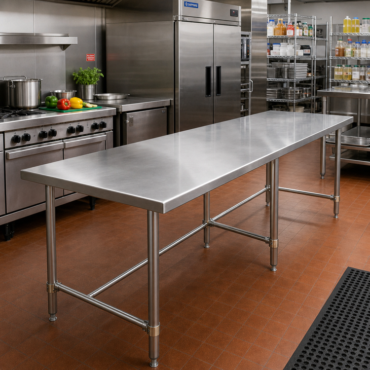 Product image #2 for Sapphire Manufacturing 120" x 24" Stainless Steel Work Table with Open Base and Adjustable Feet