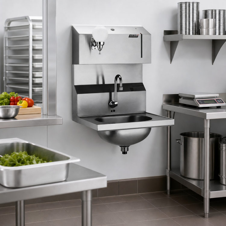 Product image #2 for Eagle Group Wall-Mounted 304 Stainless Steel Hand Sink with Battery-Powered Electronic Eye Gooseneck Spout