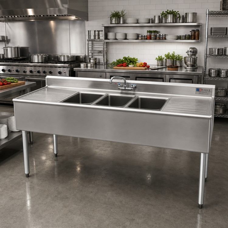 Product image #2 for Eagle 2200 Series 72-Inch Three-Compartment Underbar Sink Unit with Dual Drainboards