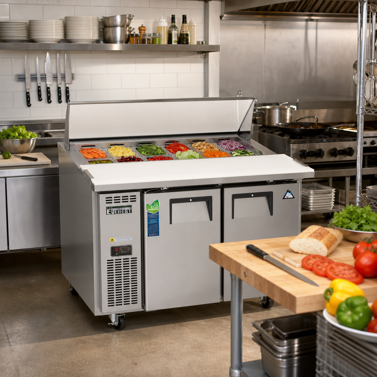 Product image #2 for Everest Refrigeration EPR2 Two-Section Sandwich Prep Table, 47-1/2 Inch Wide, Side-Mounted Self-Contained Refrigeration