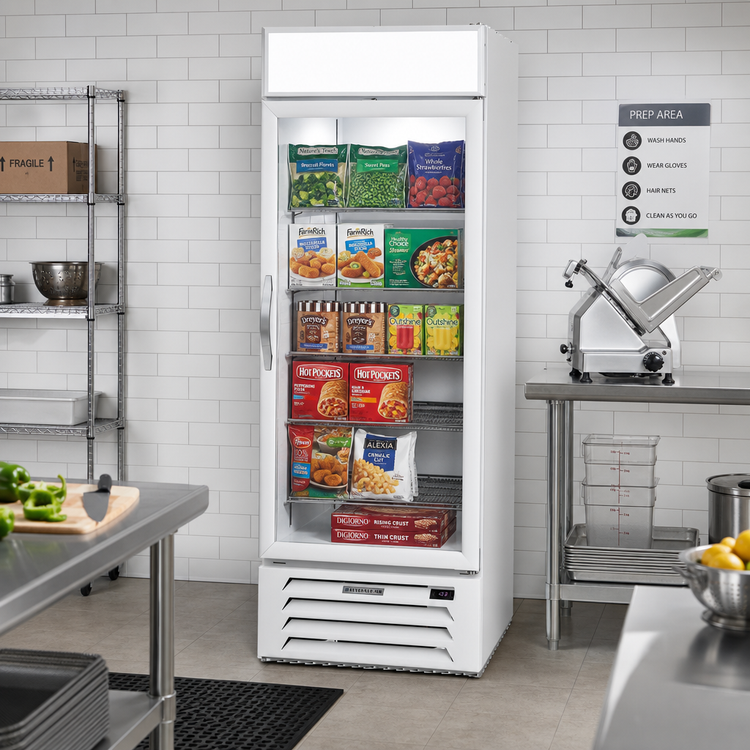 Product image #2 for Beverage-Air MarketMax™ 1-Section Reach-In Freezer Merchandiser, Triple-Pane Hinged Glass Door, 25.97 Cu. Ft., Bottom-Mount, White