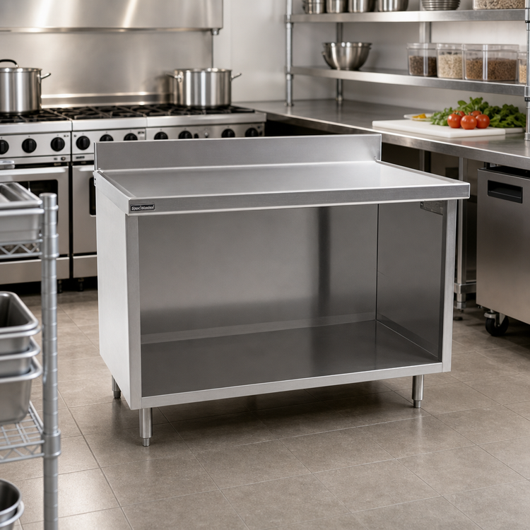Product image #2 for Eagle Group Spec-Master Marine Counter Edge Open Front Stainless Steel Work Table Cabinet, 48 x 30 Inches